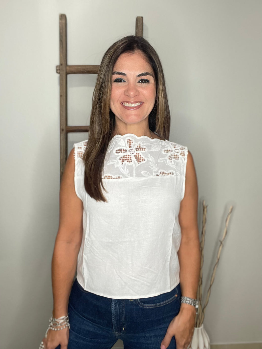 Linen Eyelet Yoke Tank