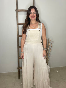 LACE TRIM TIERED SLEEVELESS JUMPSUIT