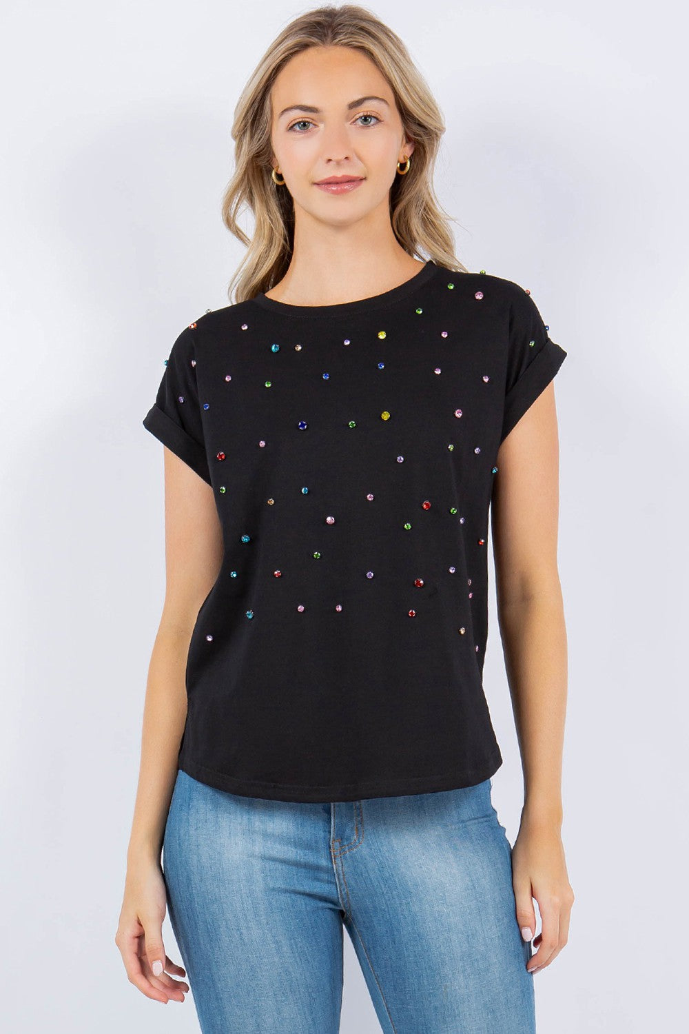 STONES STUDDED T-SHIRT - Black/Stones