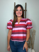 Cargar imagen en el visor de la galería, Stripe short puff sleeve top
