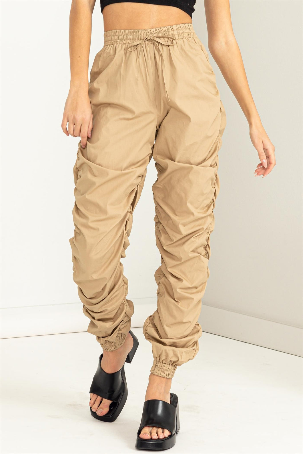 HIGH-WAISTED RUCHED PARACHUTE PANTS