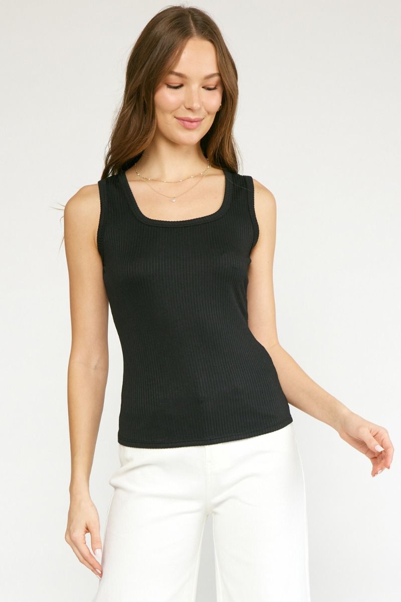Ribbed square neck sleeveless top