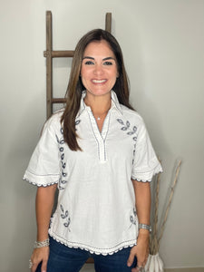 Embroidery Detail Collar T Shirt