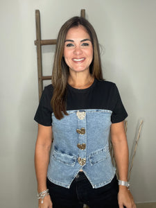 Denim Color Block T Shirt