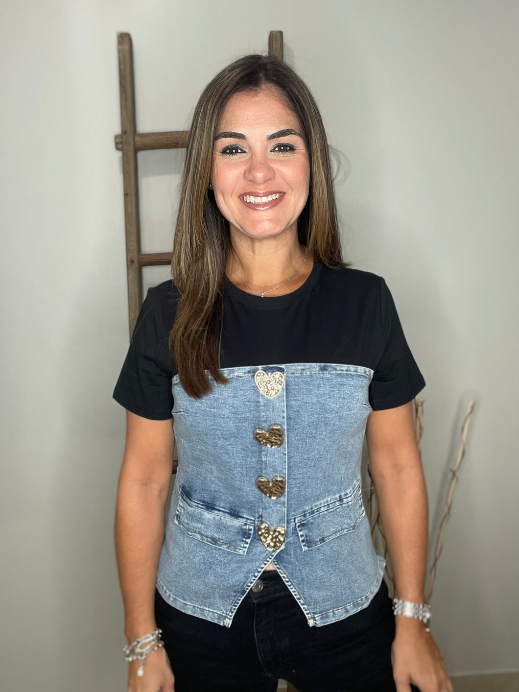 Denim Color Block T Shirt