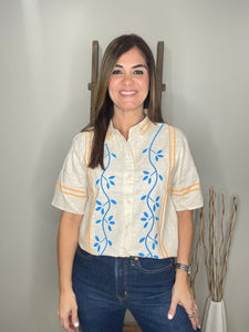 Floral Embroidery Collar Shirt