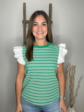 Cargar imagen en el visor de la galería, Mixed Media Stripe Top-stitch Knit Top
