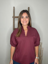 Cargar imagen en el visor de la galería, Solid puff sleeve top - Wine
