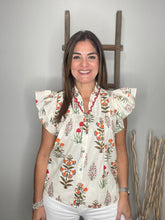 Cargar imagen en el visor de la galería, Botanical print short sleeve top
