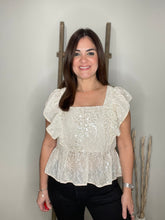 Cargar imagen en el visor de la galería, Sequin ruffle sleeve square neck top
