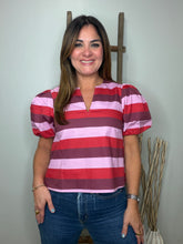 Cargar imagen en el visor de la galería, Stripe short puff sleeve top

