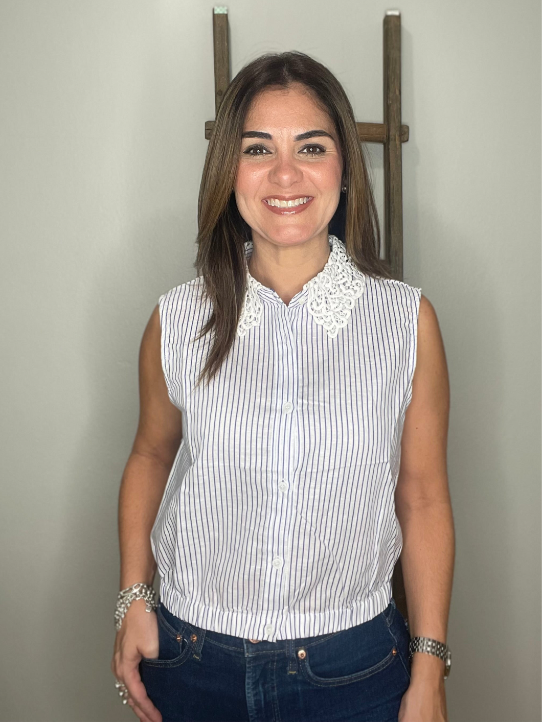 Cropped Striped Sleeveless Shirt