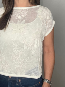 Boat Neck Floral Crochet Top
