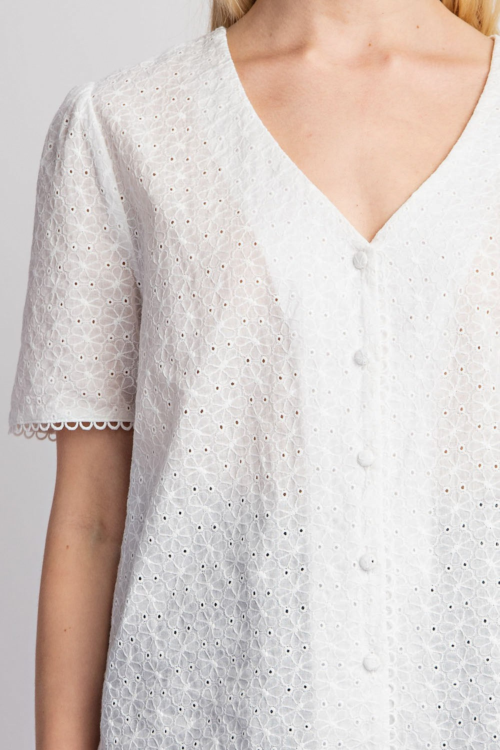 Floral English Embroidery Blouse - White