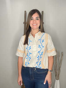 Floral Embroidery Collar Shirt