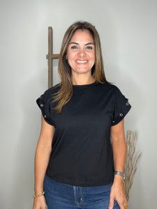 Detailed Cap Sleeve Top - Black