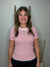 Cargar imagen en el visor de la galería, Striped Ribbed Crew Neck Knit Top
