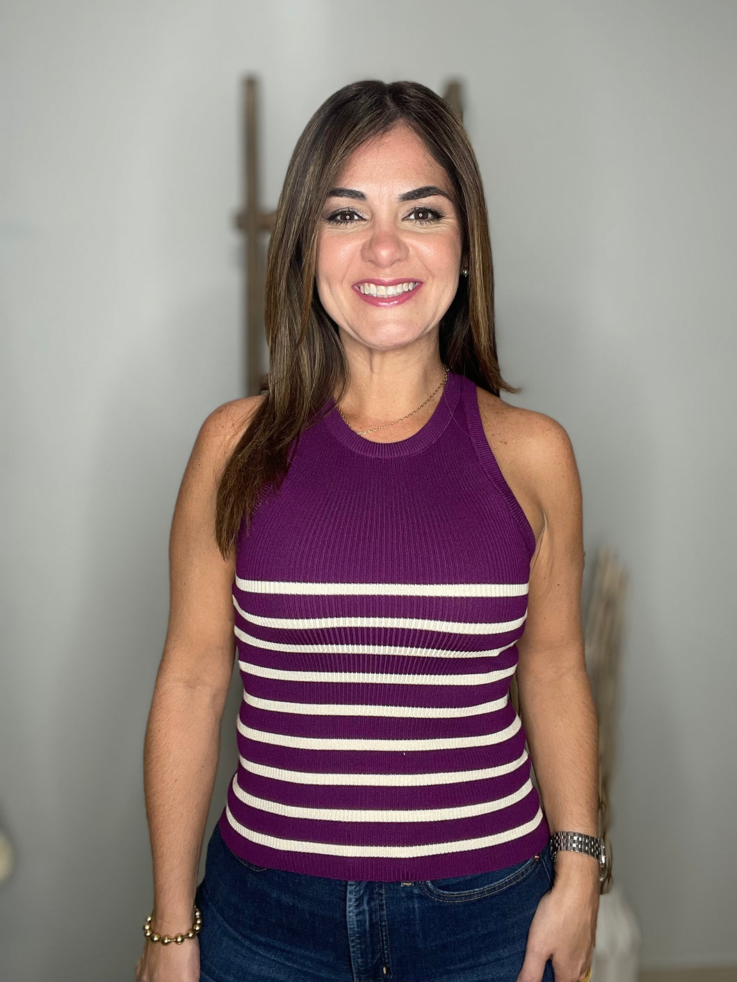 Striped ribbed tank top.