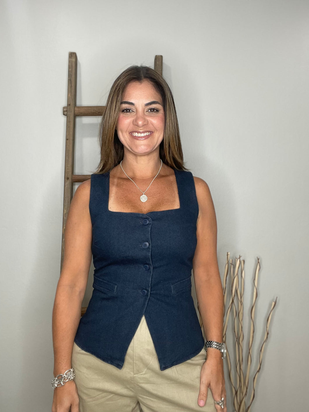 Button-front Tailored Vest Top