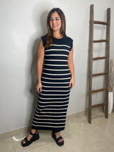 Cargar imagen en el visor de la galería, Sleeveless Stripe Sweater Midi Side Slit Dress
