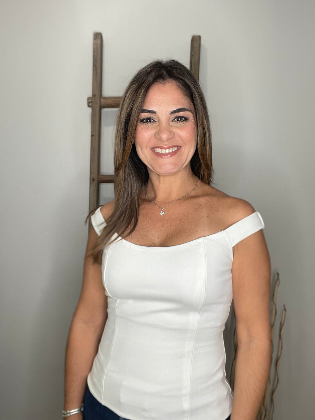 Off Shoulder Fitted Top - White