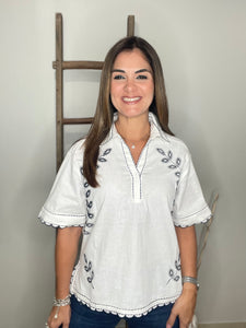 Embroidery Detail Collar T Shirt