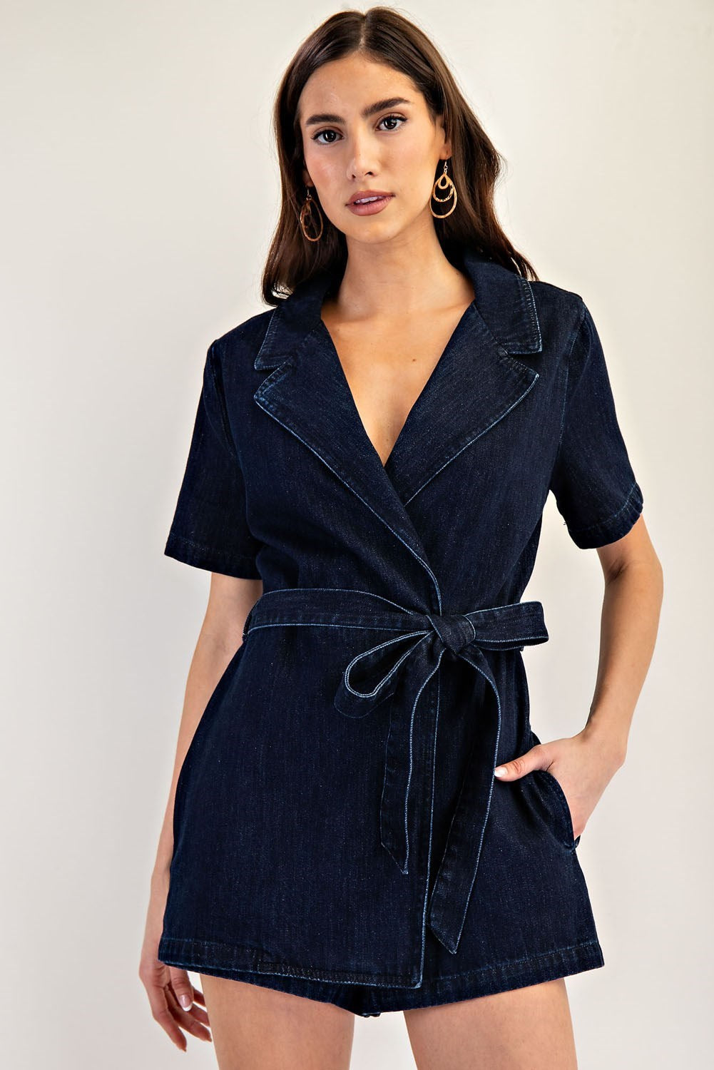 Mineral Washed Tie Waist Romper