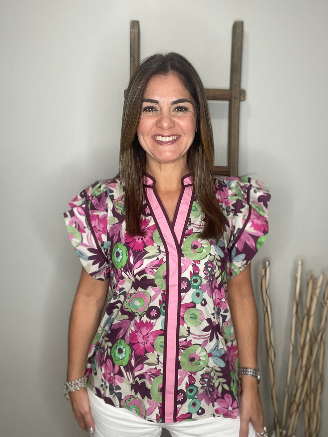 Multi-floral print top