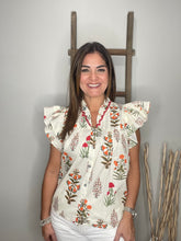 Cargar imagen en el visor de la galería, Botanical print short sleeve top
