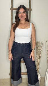 Cuff Detail Denim Pants