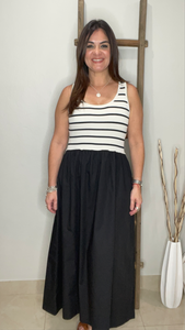 STRIPED TANK POPLIN MIX MIDI DRESS