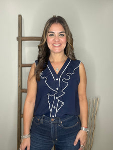 Solid V-neck sleeveless top