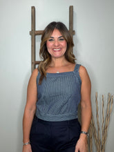 Cargar imagen en el visor de la galería, Square Neck Denim Tank Top with Back Tie Detail
