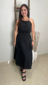 Parachute Bubble Back Tie Midi Dress