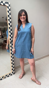 SLEEVELESS WASHED DENIM DRESS