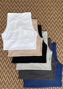 SOFT RIBBED TIGHT CREW NECK TANK TOP