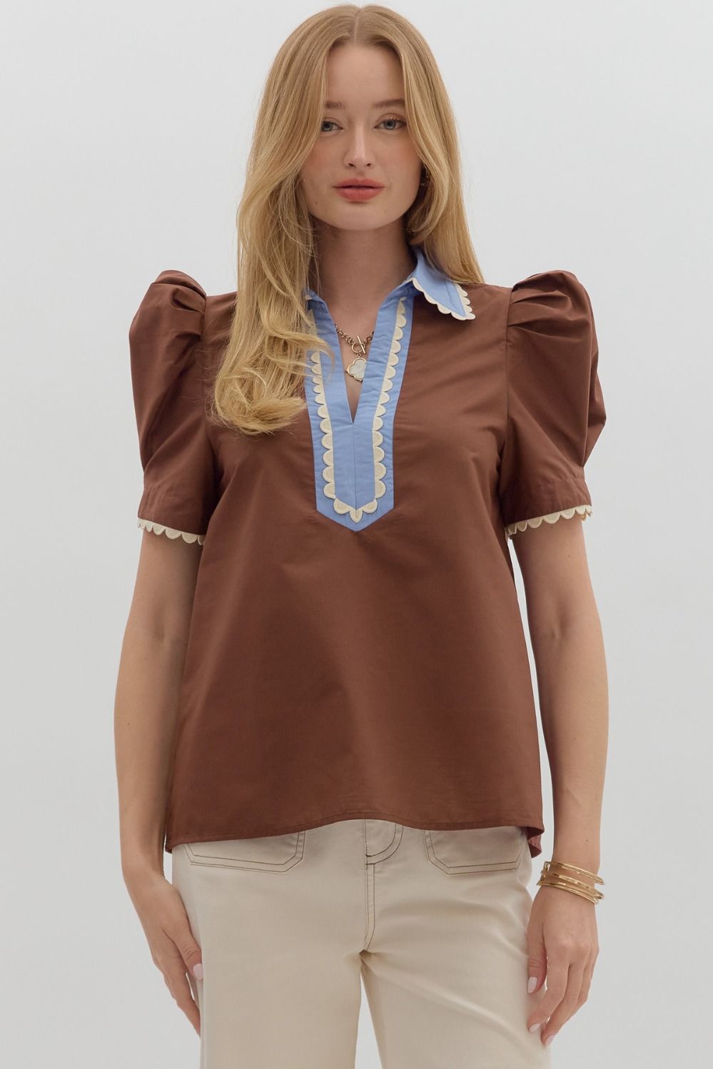 Solid pleated pullovertop