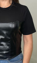 Cargar imagen en el visor de la galería, Faux Leather Contrast Corset Front Tee
