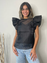 Cargar imagen en el visor de la galería, ORGANZA RUFFLE SHOULDER TOP - BLACK
