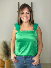 Cargar imagen en el visor de la galería, Satin Feather Shoulder Strap Top
