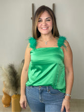 Cargar imagen en el visor de la galería, Satin Feather Shoulder Strap Top
